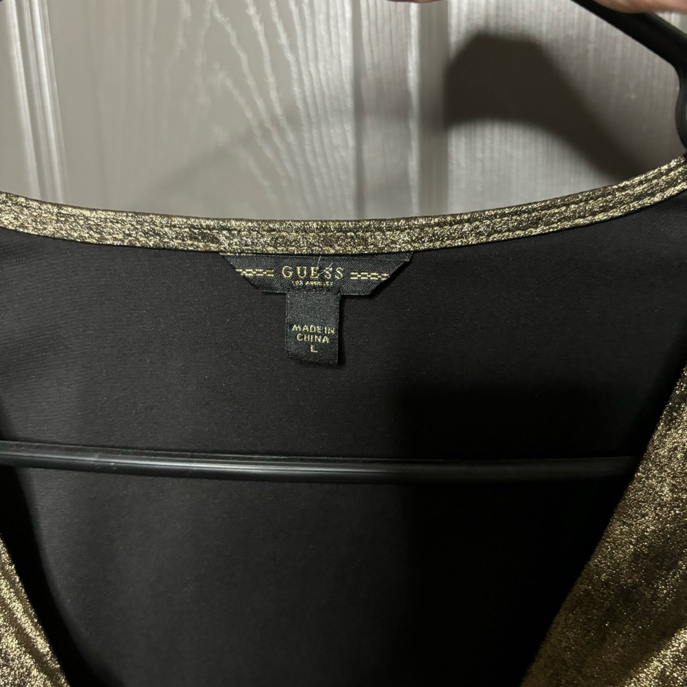 GUESS Shimmery Golden Bronzed Cropped Blouse Long Sleeves L New - Picture 6 of 9